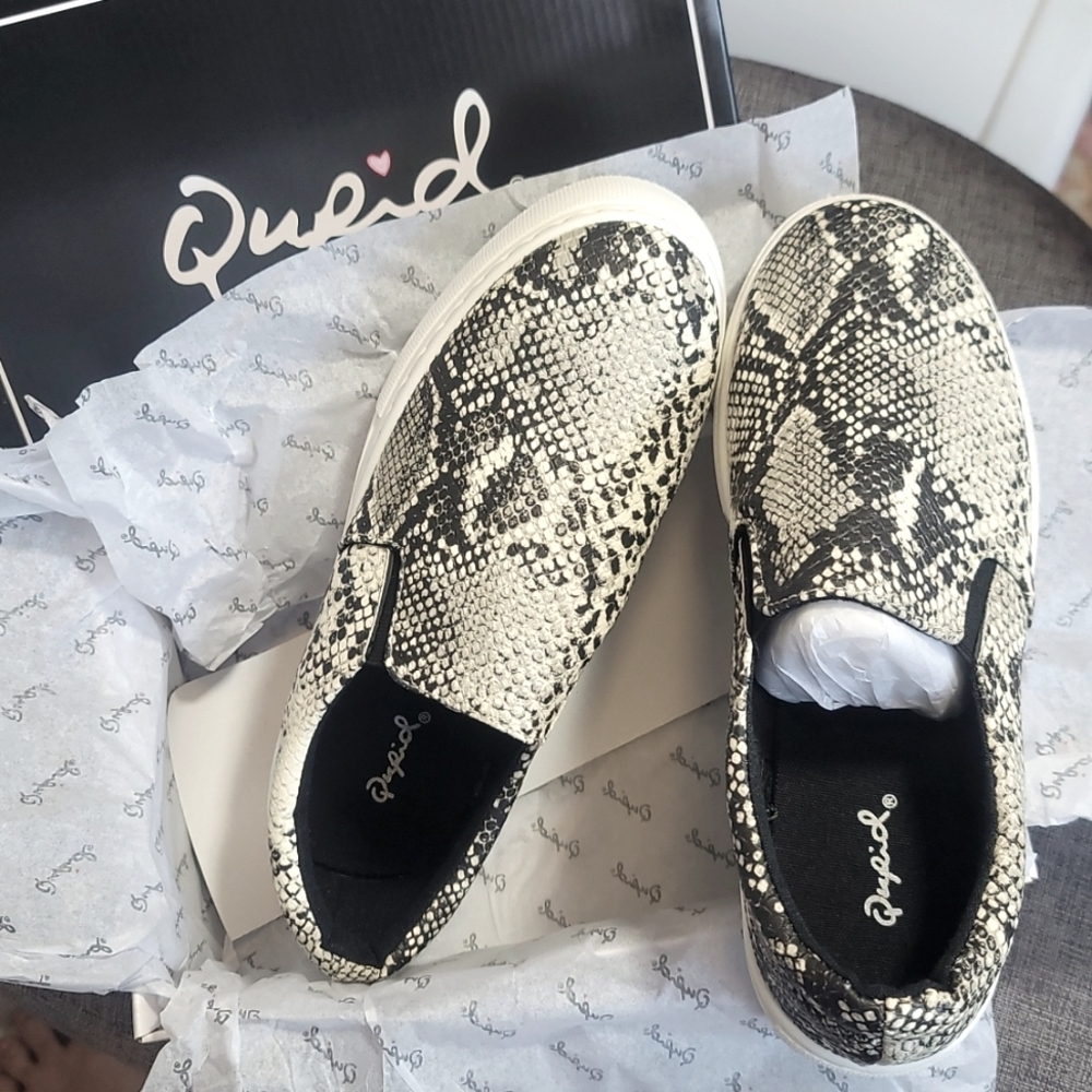Qupid Faux Leather Snakeskin Slip On Sneakers